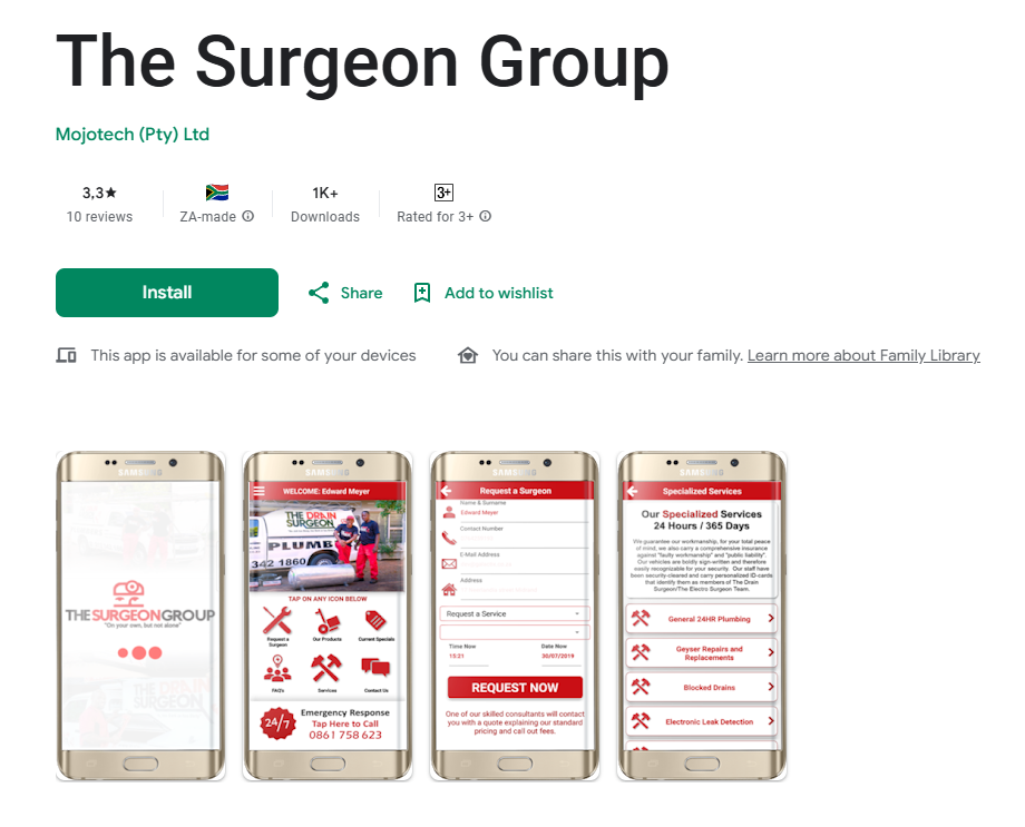 Drain Surgeon Mobile App